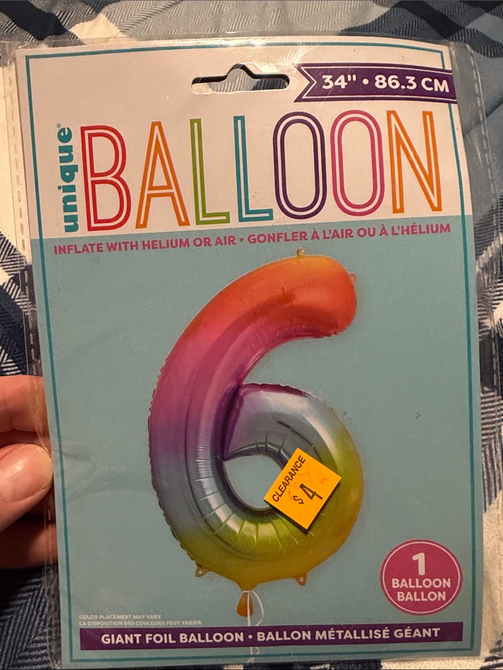 Nique Gradient Foil Number 6 Balloon - Pink Orange Purple Green Yellow